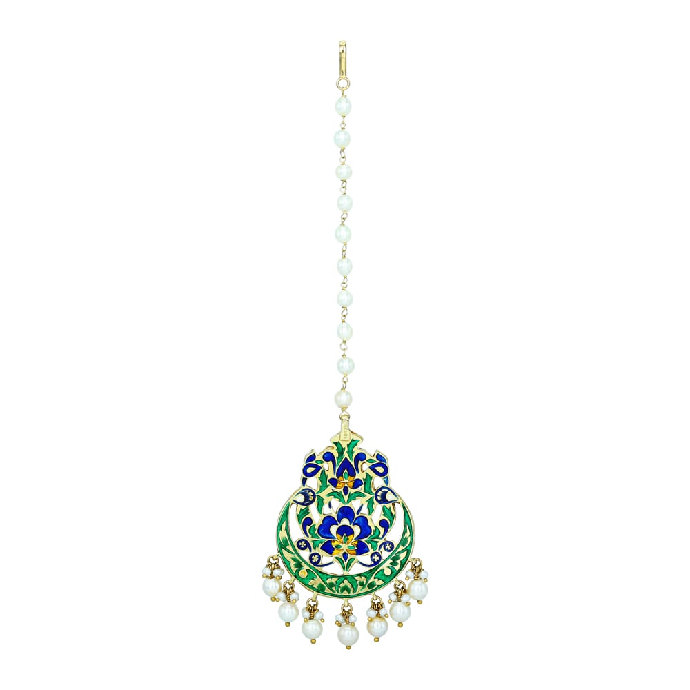 Mangtikka with Red Stones and Pearl Drops
